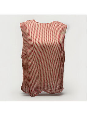 Vintage 90s Tamotsu Silk Cream/Red Diagonal Pinstripe Sleeveless Blouse M /10